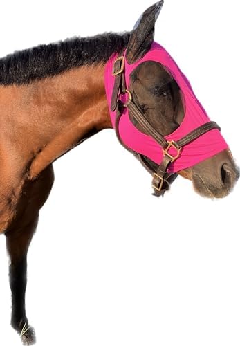 Horse Fly Mask - Arab Equine Fly Mask with Full Coverage for Eye & Ear - Stretchable, UV & Sun Protection Flymask for Horses, Ponies & Mini Horses - Horse Face Cover for Pasture & Trail - Pink
