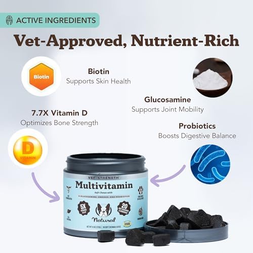 Natural Dog Company Vet Strength Multivitamin for Dogs – 90 High-Potency Soft Chews with Glucosamine, Chondroitin, Probiotics & Omegas – Supports Joints, Skin, Coat, Digestion, Immune & Heart Health