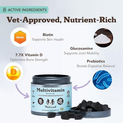 Natural Dog Company Vet Strength Multivitamin for Dogs – 90 High-Potency Soft Chews with Glucosamine, Chondroitin, Probiotics & Omegas – Supports Joints, Skin, Coat, Digestion, Immune & Heart Health