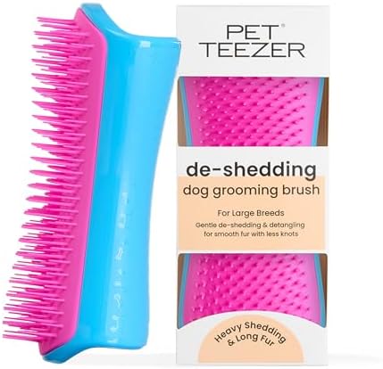 Pet Teezer De-Shedding Dog Brush for Long Hair Breeds, Large, Blue & Pink