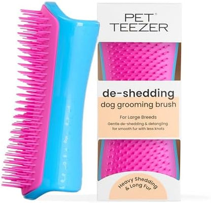 Pet Teezer De-Shedding Dog Brush for Long Hair Breeds, Large, Blue & Pink