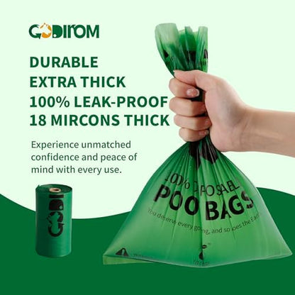 Certified Home Compostable Dog Poop Bags, 120 Extra Thick Bags (8 Rolls)