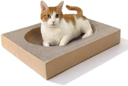 Large Cat Scratcher Bed with Oval Curved Nesting Design, Sink-Inspired Shape, Rectangular Edges for Easy Cleaning, Corrugated Cardboard with Kraft Paper, for Indoor Cats