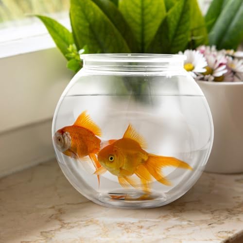 balacoo Transparent Plastic Fish Tank Small Round Aquarium Bowl Household Goldfish Tank for Desktop Home Office and Plant Display 7.08 X 7.08 X 6.29 in Easy to Clean