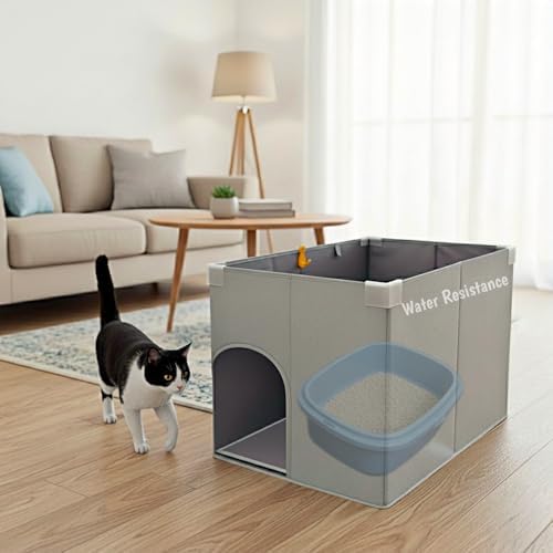 Dog Proof Cat Litter Box Enclosure, 26 x 17 inches, Open Top High Side, Less-Mess Extra Large Water Resistance Splash Guard for Pet Litter Pan, Scratch Proof Cover for Cat Litter Boxes