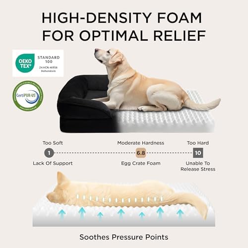 Bedsure Orthopedic Dog Bed Medium Size Dogs - Washable Medium Dog Cat Bed Waterproof, Comfort Pet Couch Sofa with Washable Removable Cover, Pets Bed with Nonskid Bottom, Black, 28"