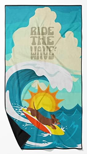 Caroline's Treasures MLM1211TWL3060 Surfer Dog Red Dachshund Premium Beach Towel Oversized Towel Beach Blanket, Pool, Beach Essentials, Yoga, Premium Bath Towel, Quick Dry Plush