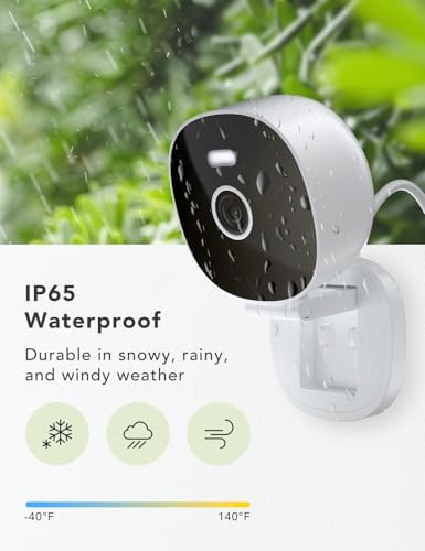 2K Wired Security Camera, Indoor/Outdoor for Home, Pet, Baby, Nanny, IP65 Waterproof Color Night Vision, White Light & Siren, Recording, Motion Detection, Works with Alexa, Plug in, White-2P