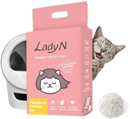 Lady N Cat Attract Tofu Cat Litter, Calming, Compatible with Auto-Box 9lb