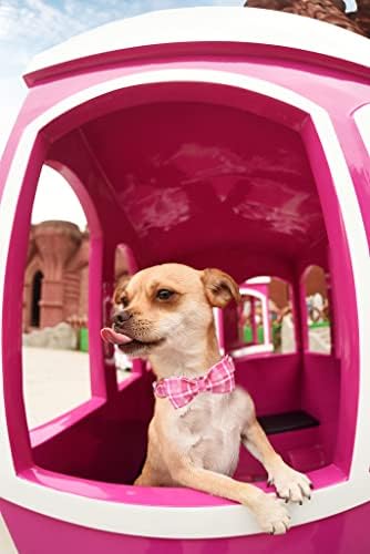 Lionheart glory Pink Plaid Dog Collar, Adjustable Dog Collar with Bowtie, Pet Gift Girl Collar for Dog Soft Bowtie Dog Collars for X-Large Dogs