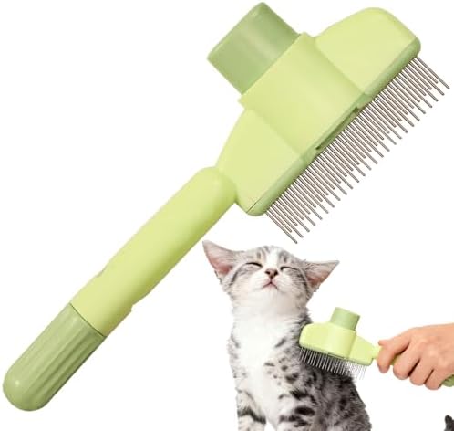 Dogs and Cats Comb with Release Button, Pet Hair Removal Tools with Safe Stainless Steel Teeth for Deshedding, Cat Grooming Supplies for Long/Short Hair, Cat Brush for Shedding, Green