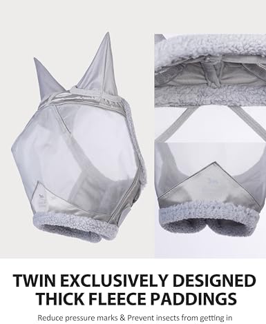 Harrison Howard CareMaster Horse Fly Mask UV Protective Fine Mesh with Extra Wool Soft Touch on Skin Moonlight Silver L