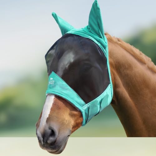 Harrison Howard CareMaster Pro Luminous Horse Fly Mask Large Eye Space Standard with Ears UV Protection for Horse Summer Mint M Cob