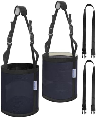 Horse Feed Bag Pack of 2 (Reinforced Bottom Edging), Feed Bags for Horses with Ventilation Mesh, Comfort Nose Pad Neck Pad, Adjustable Strap, Spill Proof Design for Feeding Grain, Supplements