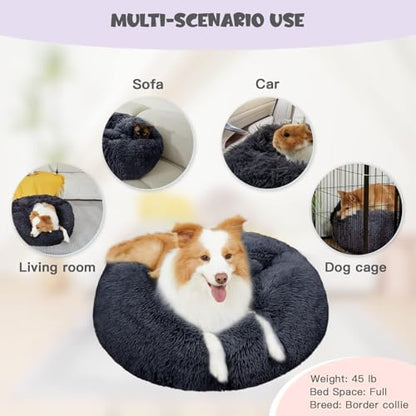 Himax Covered Large Dog Bed with Blanket Attached Calming Burrow Deep Grey
