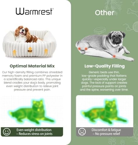 Washable Dog Bed for Small Medium Dogs, Rectangle Orthopedic Pet Bed with Removable Cover, Fluffy Memory Foam Dog Beds with Anti-Slip Bottom, Cream (25x21x7 inches)