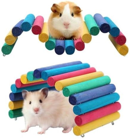 PINVNBY PIVBY 2PCS Wooden Hamster Bridge, Flexible Natural Wooden Ladder Bridge Tunnel Hideout, Hamster cage Accessories for Small Animals Guinea Pig, Rat, Chinchilla, Gerbil, Mice, Mouse (Colorful)