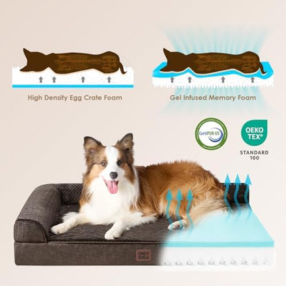 EHEYCIGA Large Dog Bed Memory Foam for Crate, Orthopedic Dog Bed Large Size Dogs with Washable Removable Cover, Waterproof Pet Sofa Couch with Nonskid Bottom, 35x22x6, Brown