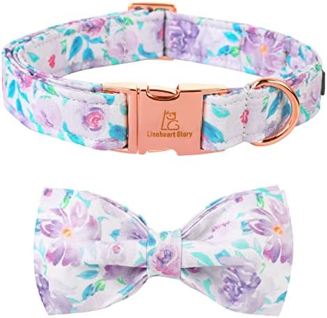 Lionheart glory Purple Dog Collar, Adjustable Dog Collar with Bowtie, Pet Gift Collar for Dog Soft Bowtie Dog Collars for X-Small Puppy