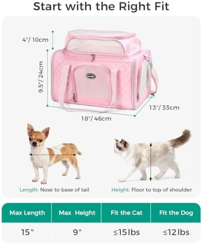 Pet Carrier Airline Approved 18x13x9.5 in, Soft-Sided Top-Expandable, Pink
