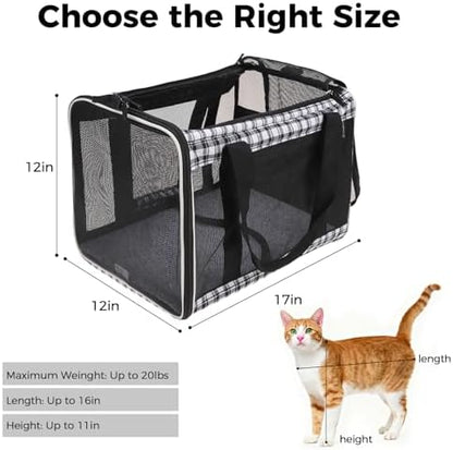 Soft Sided Cat Carrier for Large Cats Up to 20 Lbs, Collapsible Cat Bag Airline Approved with Upgrade Zipper Closures,17 * 12 * 12in Pet Travel Carrier for Small Dogs Puppy or 2 Kittens, Black
