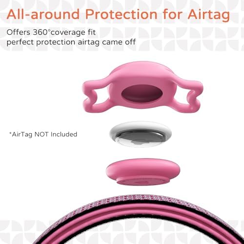 Waterproof AirTag Dog Collar with QR Code Dog Tag, Rose Red02 S