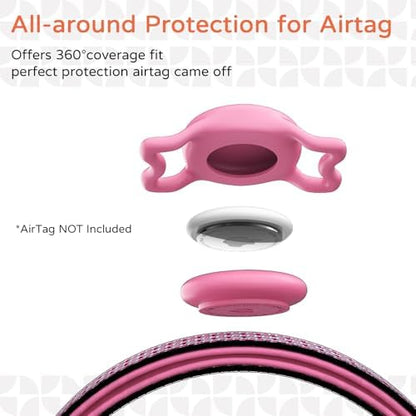 Waterproof AirTag Dog Collar with QR Code Dog Tag, Rose Red02 S