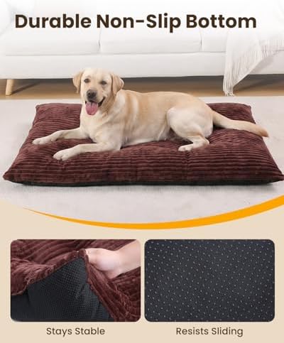 KSIIA Washable Dog Crate Bed Kennel Mat for Large Dogs, 48 x 29 Inch, Brown