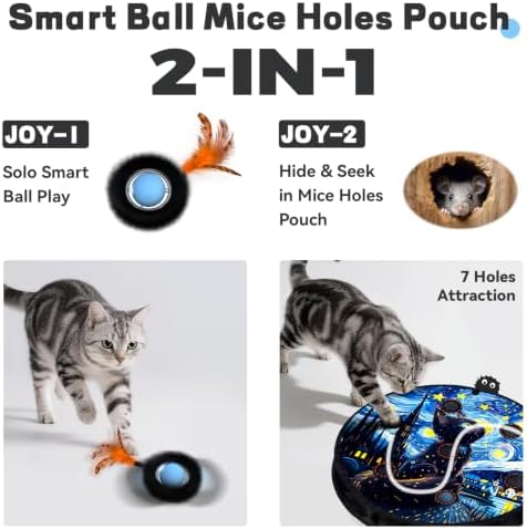 Interactive Cat Toy for Indoor Cats, Motion Activated Ball &7-Hole Maze Mat