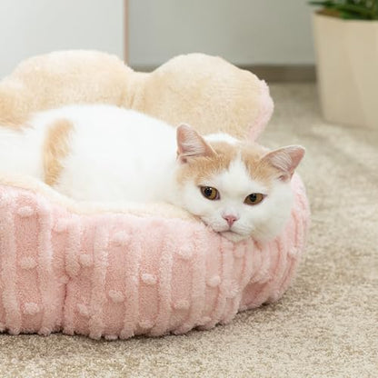 Hollypet Calming Cat Beds for Indoor Cats - Cute Fluffy Cactus Pet Small Dog Puppy Bed with Non-Slip Bottom, Pink