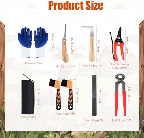 WILLBOND 9 Pcs 8 Inch Farrier Tools Kit Horse Goat Hoof Trimmer Metal Shears Farriers Hoof Nipper Cutter Handle Knife Gloves Brush Goat Supplies with Storage Bag