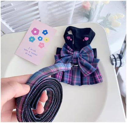 Rabbit Harness and Leash for Walking Escape Proof - Cute Skirt Mesh Breathable Bunny Vest Harness Outdoor Camping Hiking Training - Also Suit for Ferret Kittn Puppy Small Animals (Large,Pink)