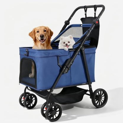 Dog Stroller for Large & Medium Dogs (Up to 66 lbs), Pet Stroller for 2 Small Dogs with Adjustable Handle & Canopy, Sun Shades, Storage Organizer, Oxford Fiber, Foldable & Ventilated