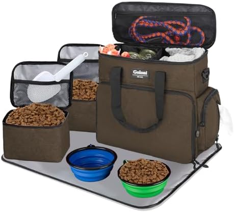 Dog Travel Bag Airline Approved–Pet Travel Tote with Collapsible Bowls,Food Containers & Feeding Mat–Multi-Pocket Organizer for Dogs & Cats, Durable & Water-Resistant for Hiking,Trips,Outdoors