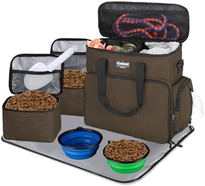 Dog Travel Bag Airline Approved–Pet Travel Tote with Collapsible Bowls,Food Containers & Feeding Mat–Multi-Pocket Organizer for Dogs & Cats, Durable & Water-Resistant for Hiking,Trips,Outdoors