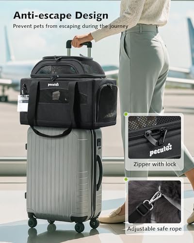 Pecute Top Expandable Airline Approved Pet Carrier for Cats, Dark Gray