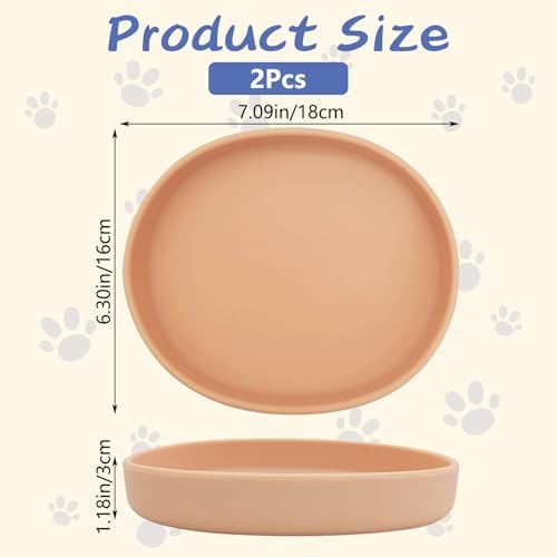 Fhiny 2 PCS Silicone Cat Food Bowls Shallow Dog Bowl 7" Non-Slip Pet Feeding Dishes for Dry and Wet Food Whisker Fatigue Cat Plates for Kitten Puppy and Small Pets (Orange)