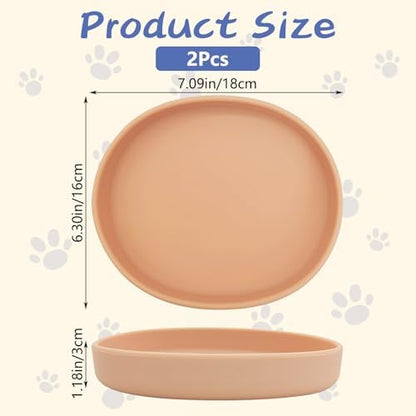 Fhiny 2 PCS Silicone Cat Food Bowls Shallow Dog Bowl 7" Non-Slip Pet Feeding Dishes for Dry and Wet Food Whisker Fatigue Cat Plates for Kitten Puppy and Small Pets (Orange)