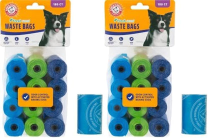 Arm & Hammer Easy-Tear Disposable Dog And Cat Waste Bags With Activated Baking Soda, 180 Dog Poop Bags, 9 x 14 Inches, (Pack of 2)