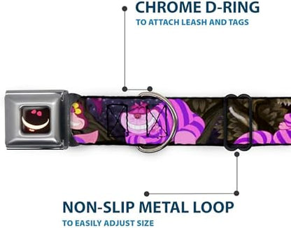 Buckle-Down Seatbelt Buckle Dog Collar - Cheshire Cat Tree Poses - 1" Wide - Fits 11-17" Neck - Medium