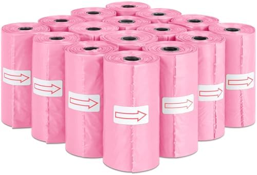Toplive Dog Poop Bags, Pet Waste Bags Roll Refills, Thick Strong Leak-Proof Cat Dog Bag for Poop Outdoor Cleanup 16 Rolls (240 Bags), Pink