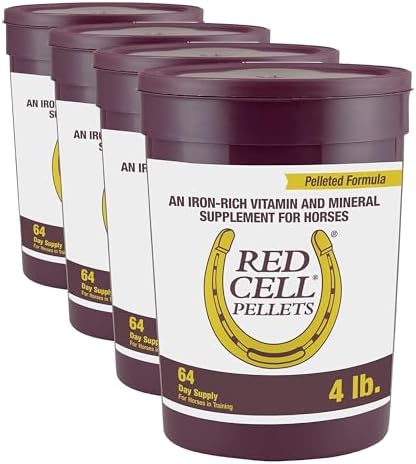 Farnam Horse Health Red Cell Pellets, Vitamin-Iron-Mineral Supplement for Horses, Helps Fill Important Nutritional Gaps in Horse's Diet, 4 lbs., 64-Day Supply (Pack of 4)