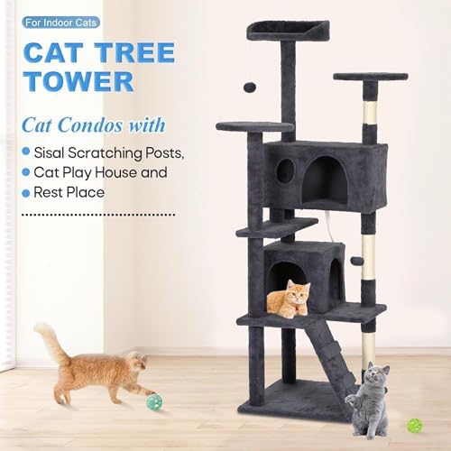 FDW | 62" Cat Tree Tower | Dark Gray | Multi-Level Indoor Activity Center