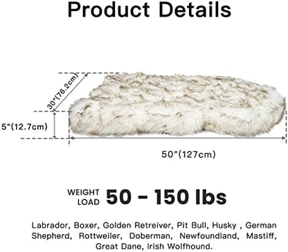 Laifug Luxury Faux Fur Orthopedic Dog Bed, Memory Foam Dog Bed, Suitable for Medium, Large and Extra Large Pets, Waterproof, Removable and Washable Cover (White with Brown Piping, 50x30 inches)