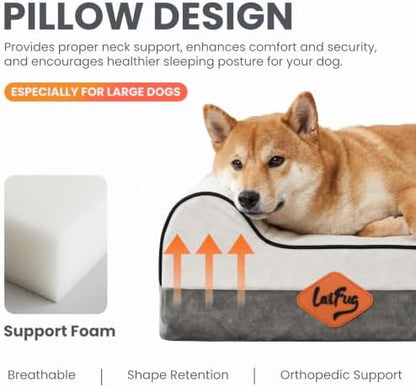 Laifug Orthopedic Memory Foam Extra Large Dog Bed with Pillow and Durable Waterproof Liner and Removable Washable Cover and Smart Design (Large (46" x 28" x 8"),Dark Green)