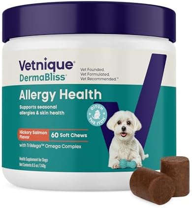 Vetnique Dermabliss Dog Allergy Chews for Itch Relief, Skin & Coat 60ct