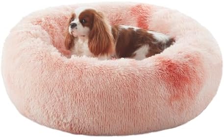 30 in Faux Fur Fluffy Donut Dog Bed for Medium Dogs,Tie-dye Pink