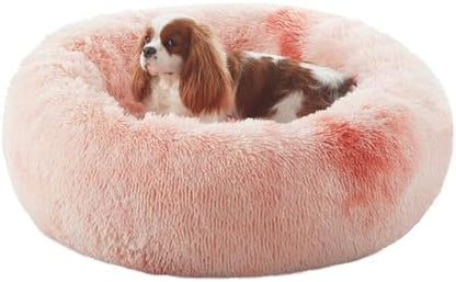 30 in Faux Fur Fluffy Donut Dog Bed for Medium Dogs,Tie-dye Pink