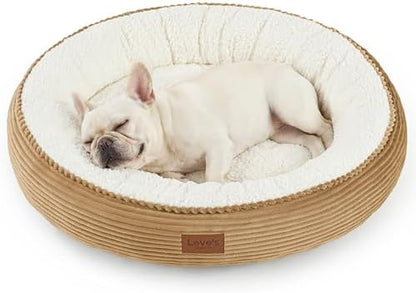 Love's cabin Round Donut Cat and Dog Cushion Bed, 30in Pet Bed for Medium or Large Dogs, Anti-Slip & Water-Resistant Bottom, Soft Durable Fabric Pet Beds, Washable Calming Cat Bed, Beige