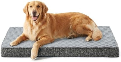 JOEJOY XL Dog Beds Large Sized Dog, Orthopedic Big Dogs Crate Bed with Washable Removable Cover, Extra Thick Egg-Crate Memory Foam Pet Beds up to 80 lbs, Light Grey, 41"x27"